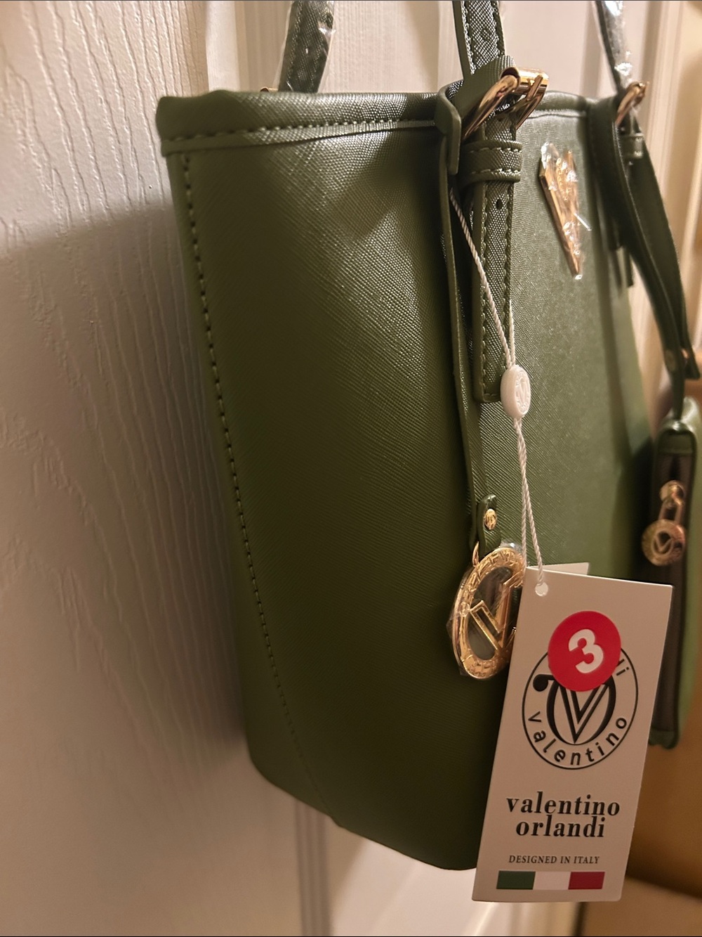 Valentino Orlandi NWT Olive Green Tote Handbag with Matching Pouch - Picture 5 of 7